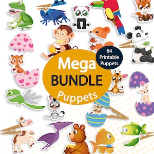 Animal Printable Clothespin Puppet Set, Paper Craft For Kids and Puppet Theater