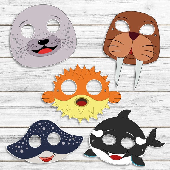 SEA Animal Masks, Ocean Animal Printable Paper Mask, Kid Party