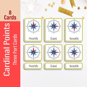 CARDINAL POINTS Three Part Flash cards, Nomenclature Cards, Montessori Toddler Printable Flashcards For Kids, Educational Preschool Material