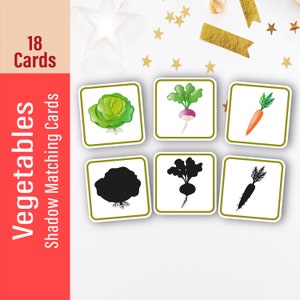 Vegetables Shadow Matching Game Cards, Montessori Toddler Matching Game Cards For Kids, Early Learning Montessori Materials for Busy Book