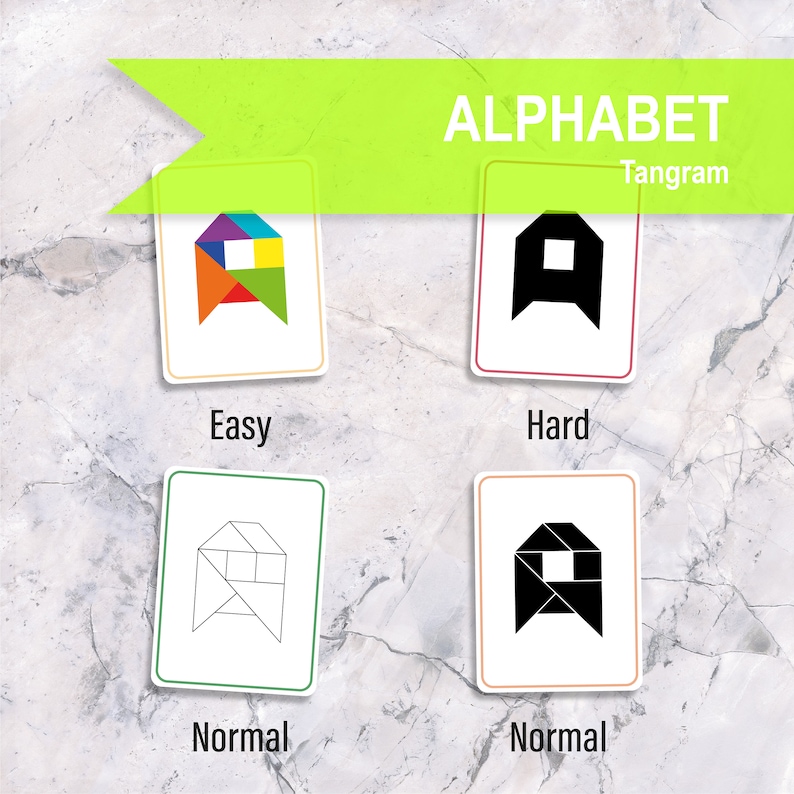 TANGRAM ALPHABET Printable Flash Cards, Montessori Toddler ABC Cards