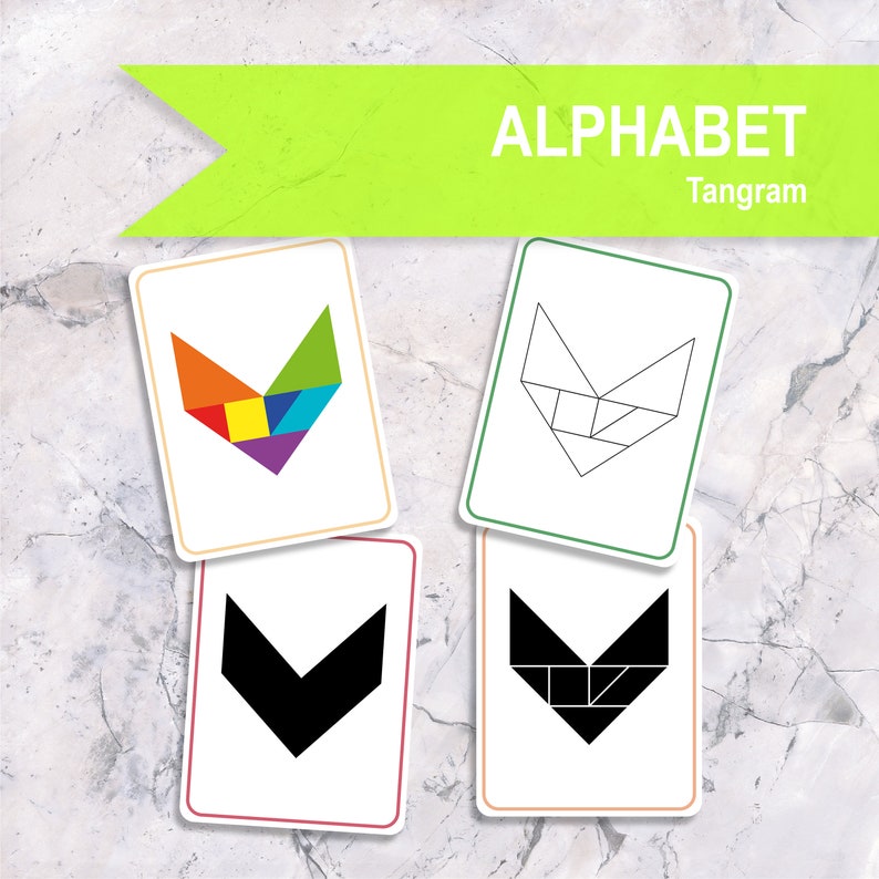 TANGRAM ALPHABET Printable Flash Cards, Montessori Toddler ABC Cards