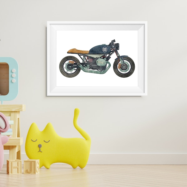 Affiche de moto bleue, impressions de véhicules pour des enfants, décor de véhicule d’enfant en bas âge, pièce d’enfants de wall art imprimable affiche de pépinière d’impression d’art de garçons