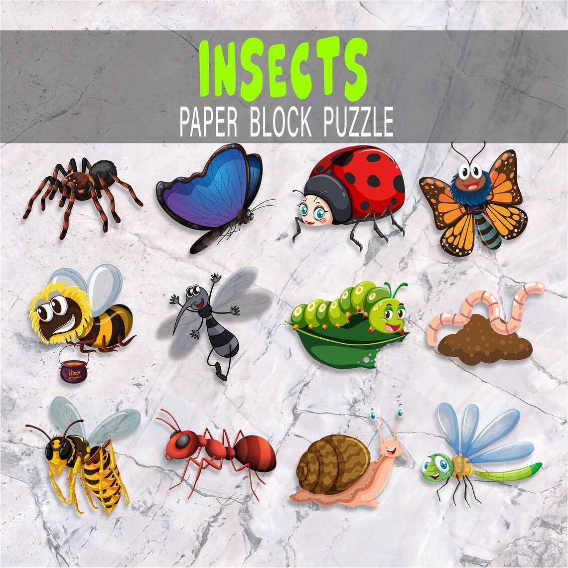 INSECT Bug Animal Puzzle Paper Cubes Printable Blocks Toddler Busy Book ...