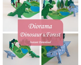 Dinosaur Forest Paper Diorama Kit: DIY Printable 3D Toys (PDF)