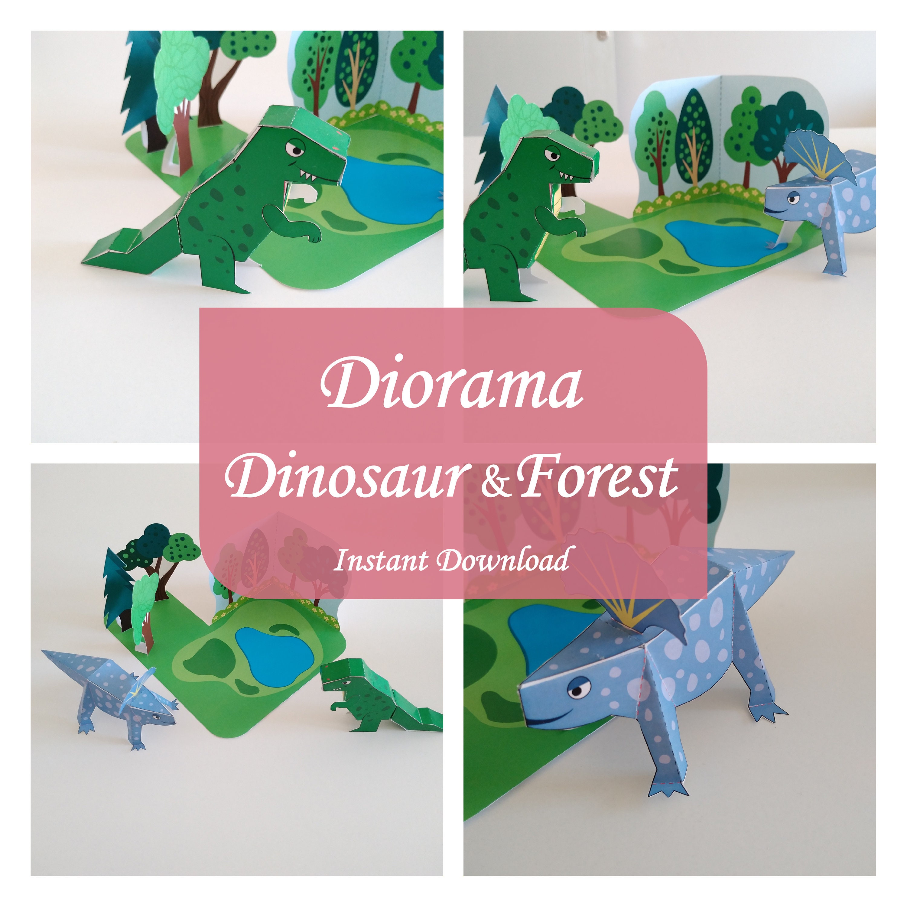 DINOSAUR - FOREST Printable Paper Diorama Kit, Diy Set, Animal Paper ...