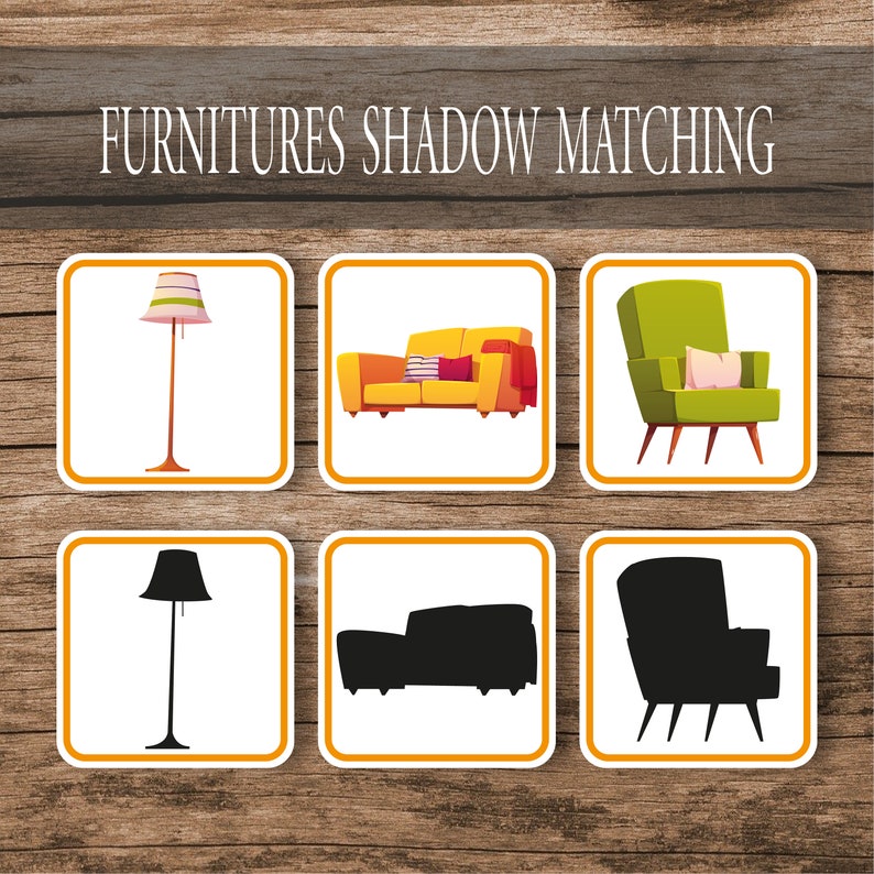 Furnitures Shadow Matching Game Cards Montessori Toddler Etsy