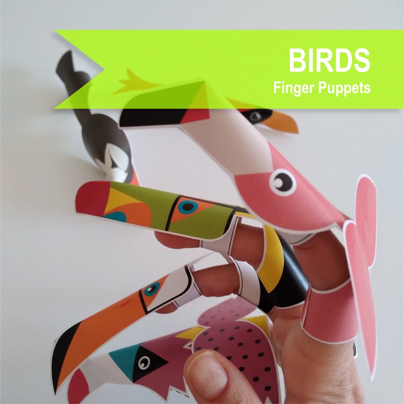 BIRD Finger Puppet Set, Animals Paper Printable Crafts, Birthday Party