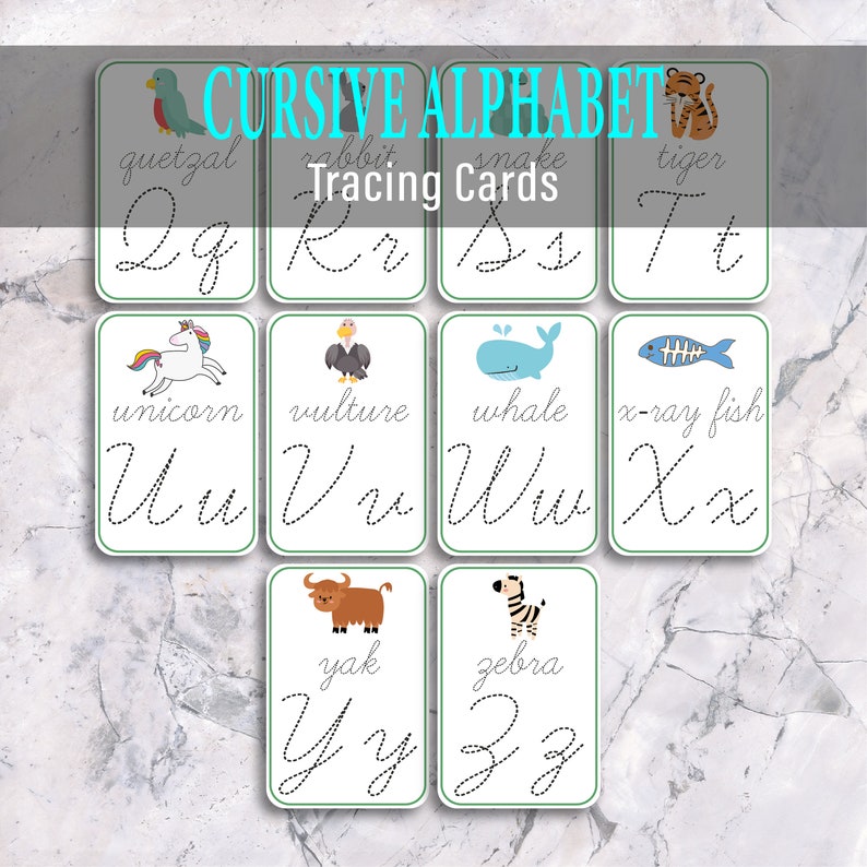 CURSIVE ALPHABET Tracing Printable Flash Cards, Montessori Toddler