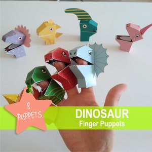 Marionetta da dito DINOSAURO, artigianato stampabile con carta animali, bomboniera per festa di compleanno, giocattolo per bambini, materiali Montessori per l'apprendimento precoce