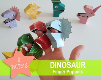 DINOSAURUS vingerpop, dieren papier afdrukbare ambachten, verjaardagsfeestje gunst, peuter baby speelgoed voor kinderen, vroeg leren Montessori materialen