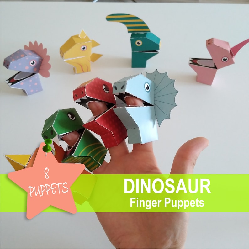DINOSAUR Finger Puppet, Animals Paper Printable Crafts, Birthday Party ...