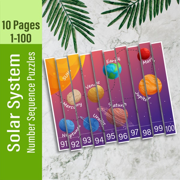 SOLAR SYSTEM Sequence Puzzle PLANETS Printable Number Counting Puzzle Toddler Busy Book, Montessori Game, Early Learning Materials