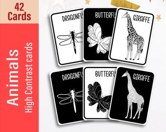 Tiere mit hohem Kontrast Baby Karten: Sensorische Aktivität Neugeborene (Printable Cards)