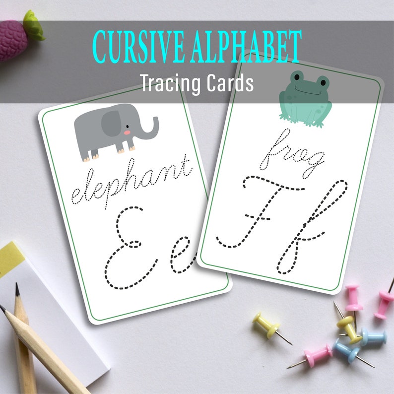 cursive alphabet tracing printable flash cards montessori etsy