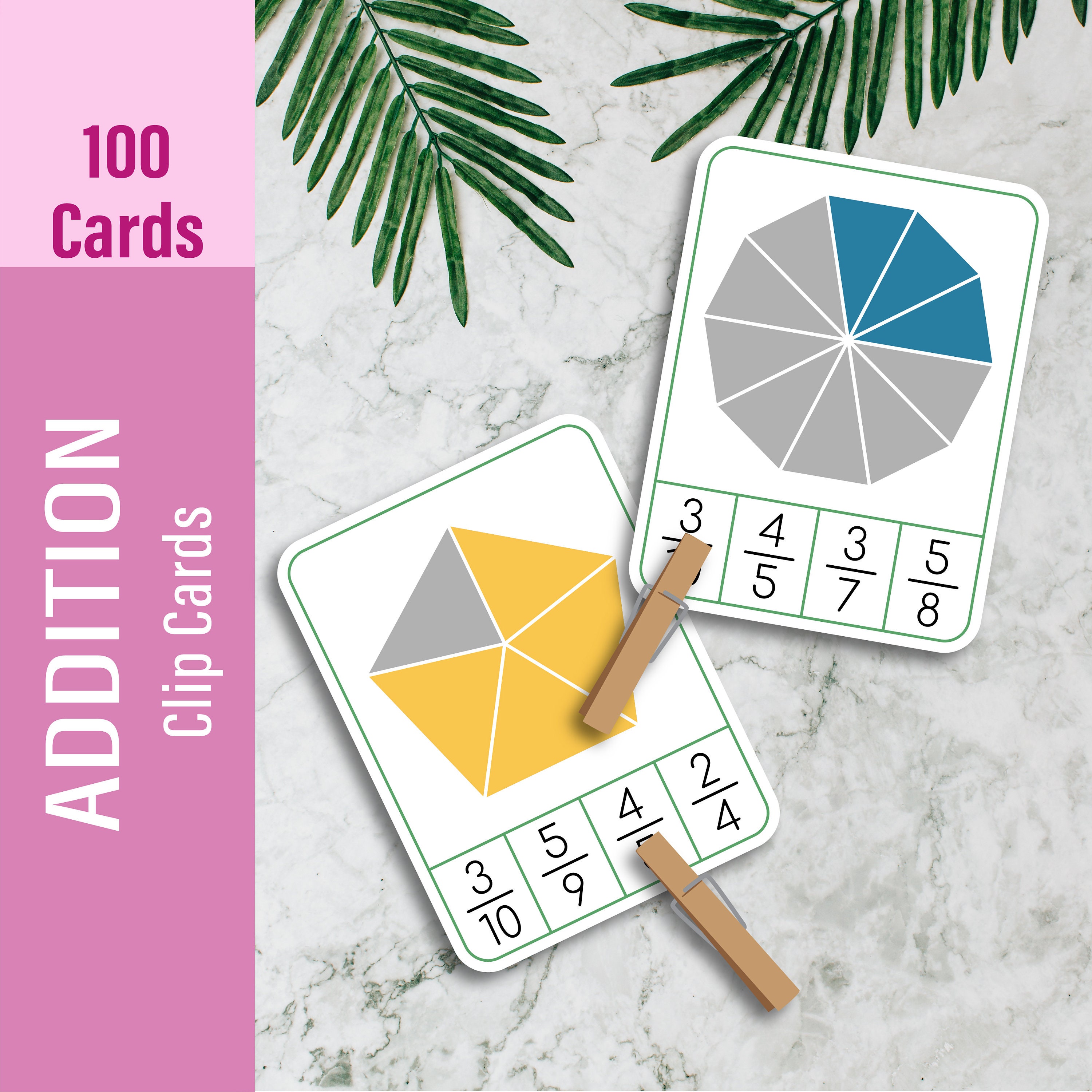FRACTIONS 54 Cards Clip Cards Math Flash Cards Printable - Etsy