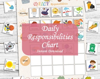 Kids Daily Responsibilities Chart, Printable Daily Routine, Chore Chart, Morning/Afternoon/Evening Checklist, Daily Task List, Job Poster