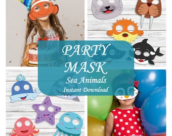 SEA Animal Masks, ocean animal printable paper mask, kid party mask, halloween costume, printable ideas for kids instant, Turtle, Whale