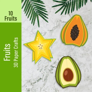 3D Fruit Papercraft, Kids Activities Page, Printable, Fruit Basket, Fruit Decor, Cut and Glue, Craft Activity for Kids, Classroom Art, PDF