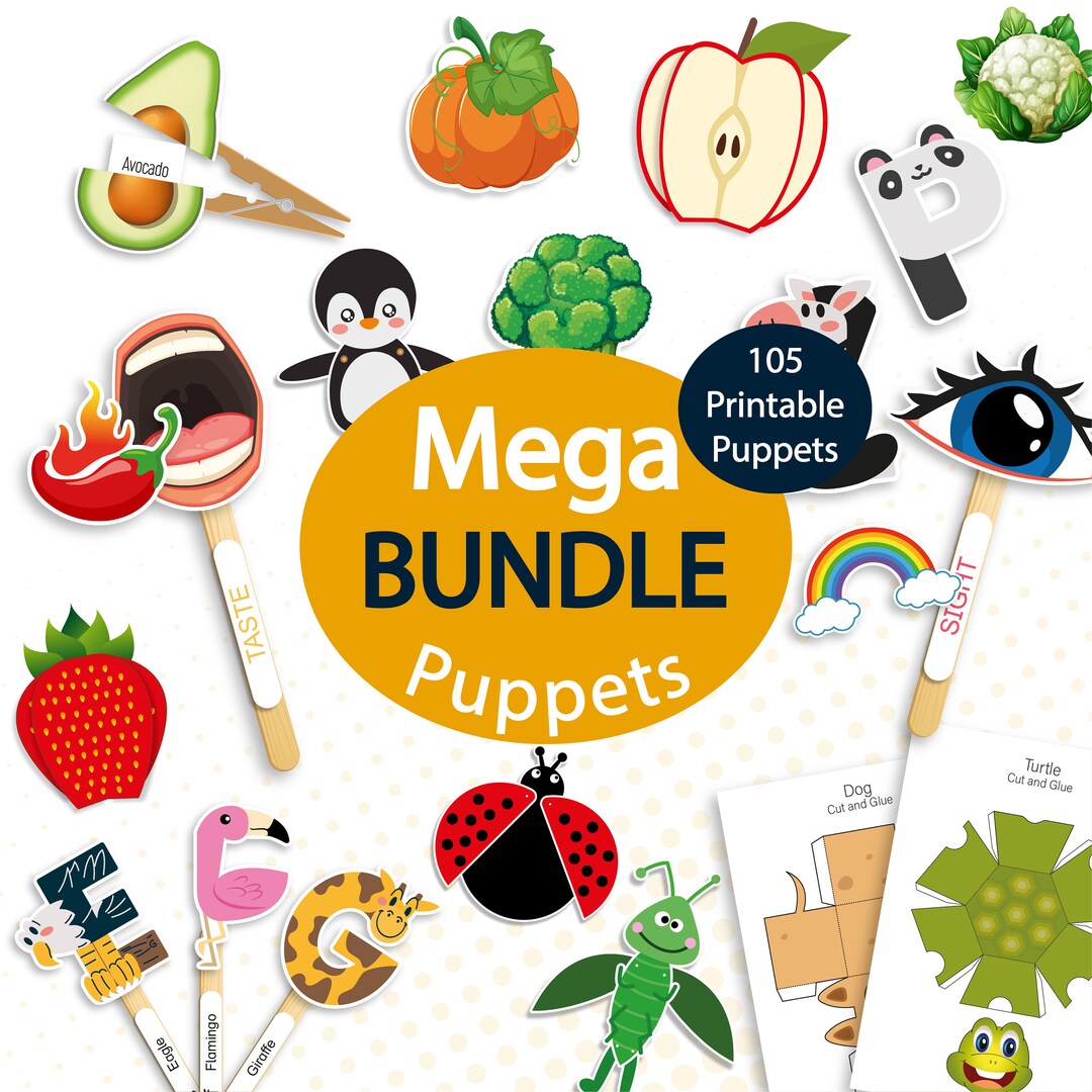 Puppet Set, Printable Paper Doll for Kids, Activity Bundle, Articulated Animal Toy, Puppet