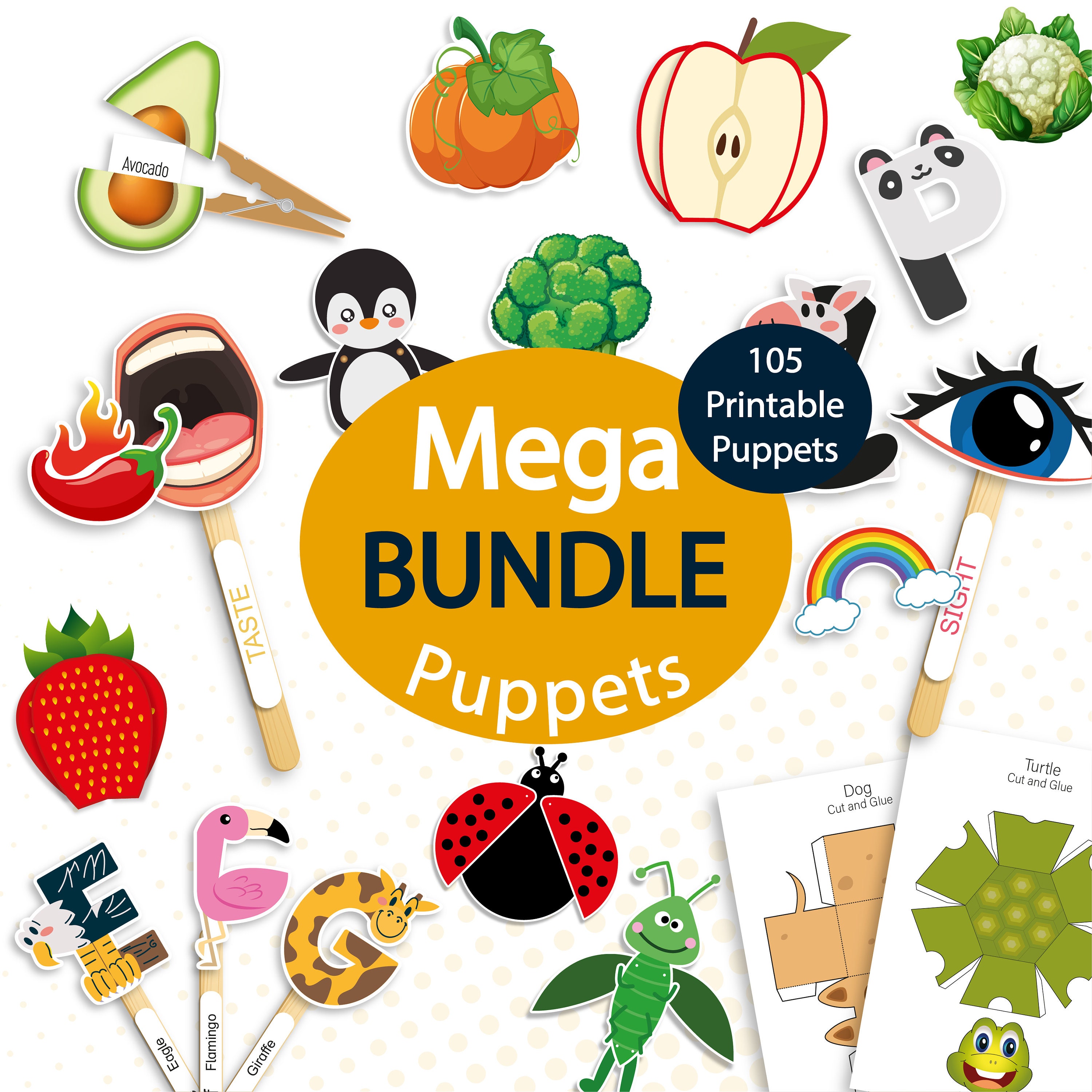 Puppet Set, Printable Paper Doll for Kids, Activity Bundle, Articulated