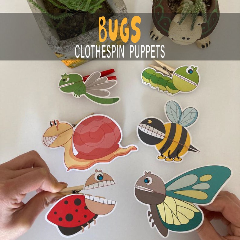 Bugs Clothespin Puppets Printable Toddler Busy Book, Montessori Paper