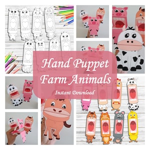 Marionette stampabili in carta con animali da fattoria, download istantaneo, pagina da colorare, taglia e crea, artigianato giocattolo per bambini, regalo per bambini, file digitale, fai da te