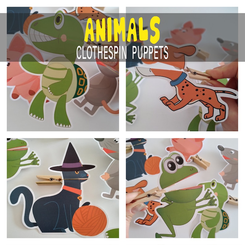 Animals Clothespin Puppets Printable Toddler Paper Toys, Montessori ...