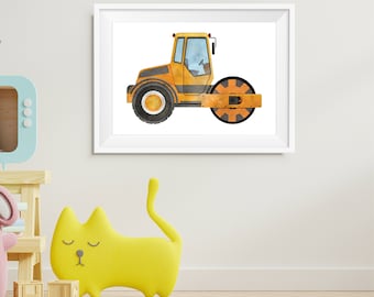 Road Roller-print: kinderkamerdecoratie bouwvoertuig (digitale download)