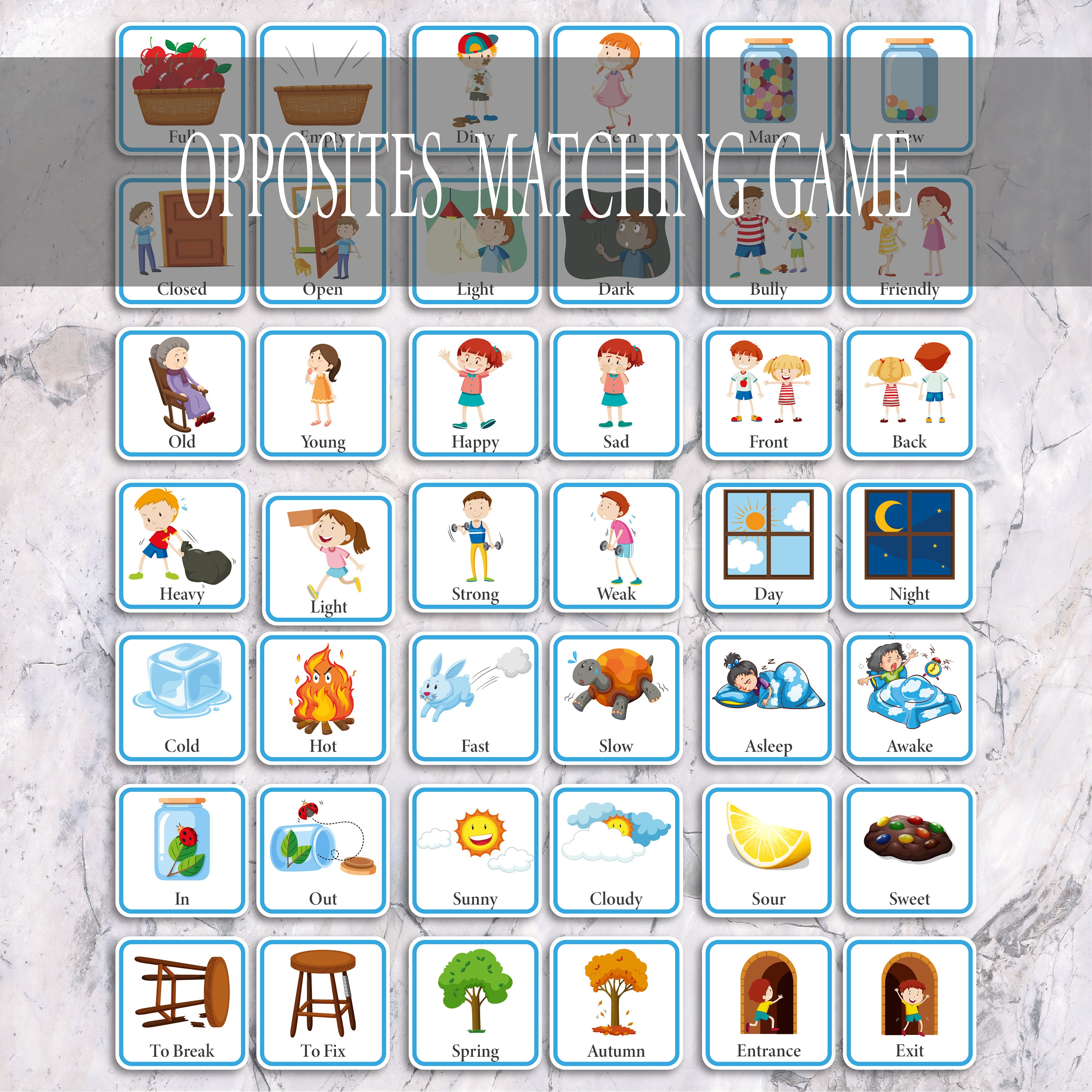 Opposites Matching Game Cards Montessori Toddler Matching - Etsy España