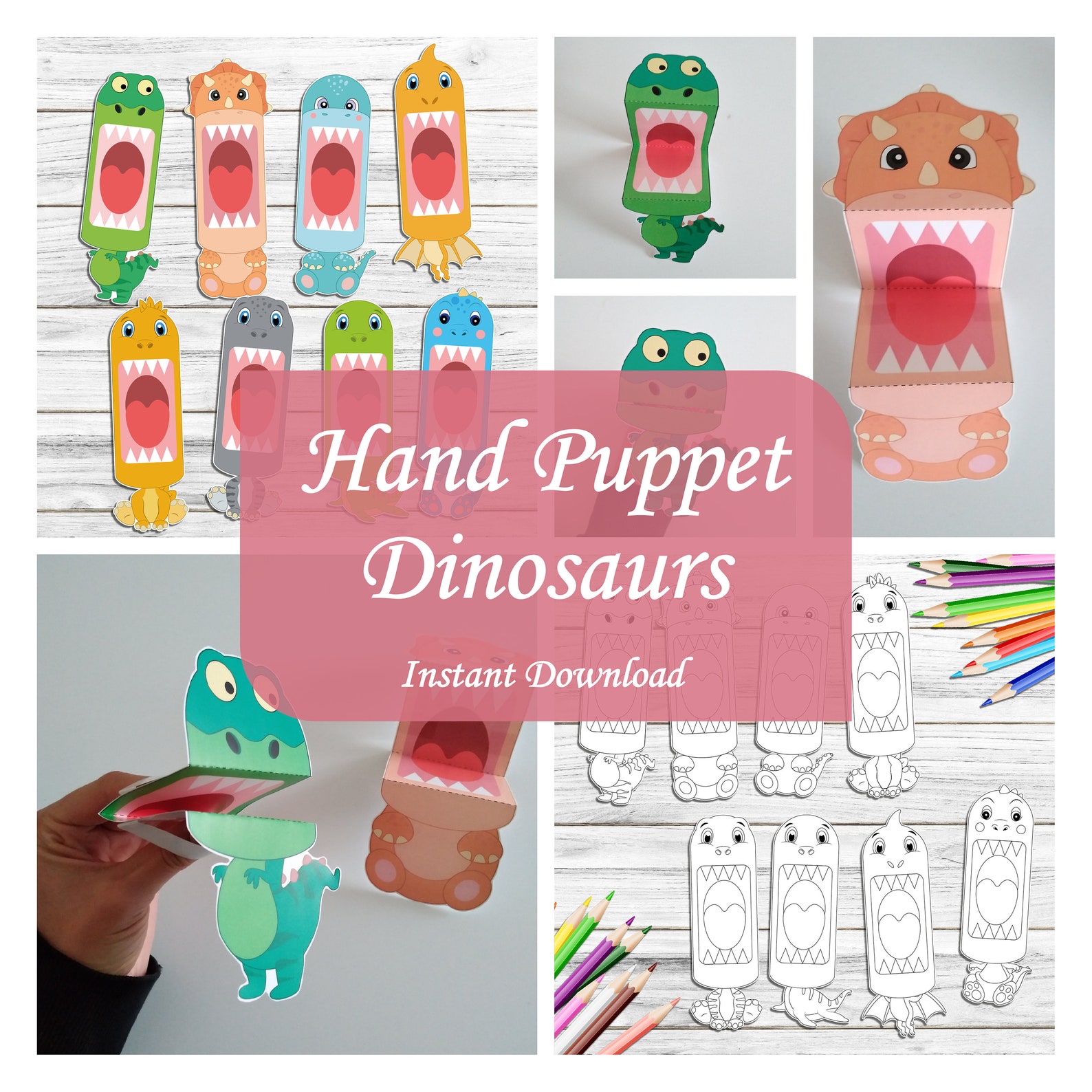 Dinosaur Paper Printable Hand Puppets, Instant Download, Animal ...