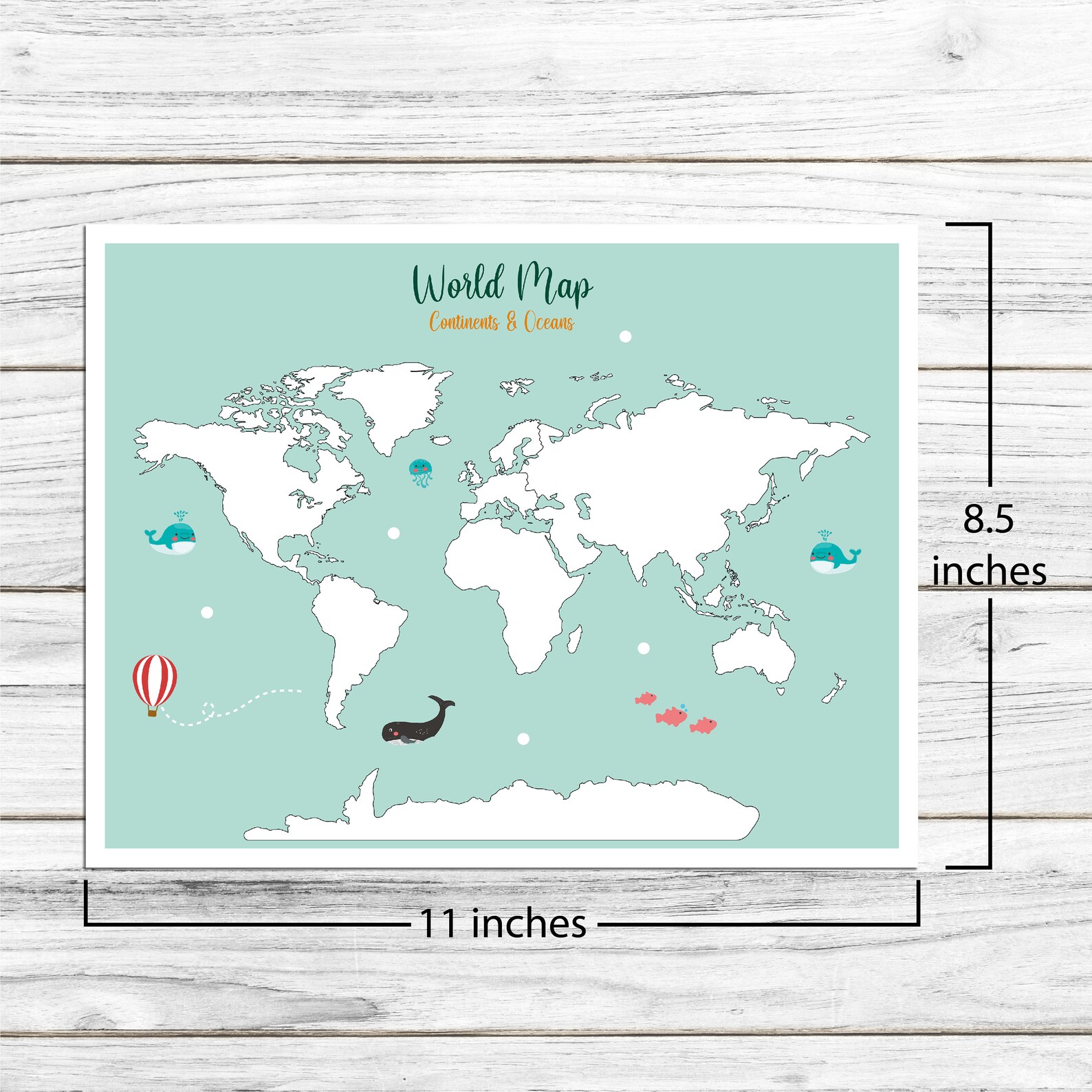 Continents Oceans Printable Puzzle World Geography Map - Etsy