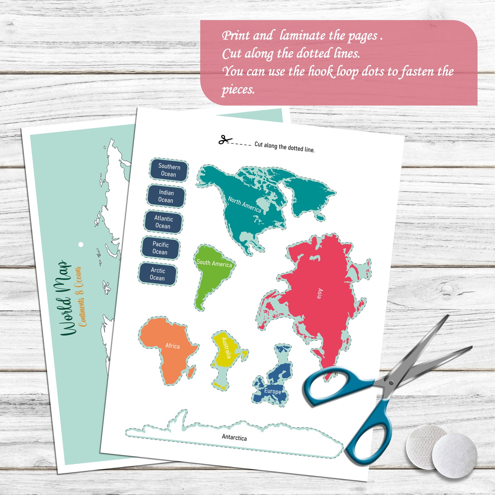 Continents Oceans Printable Puzzle World Geography Map - Etsy