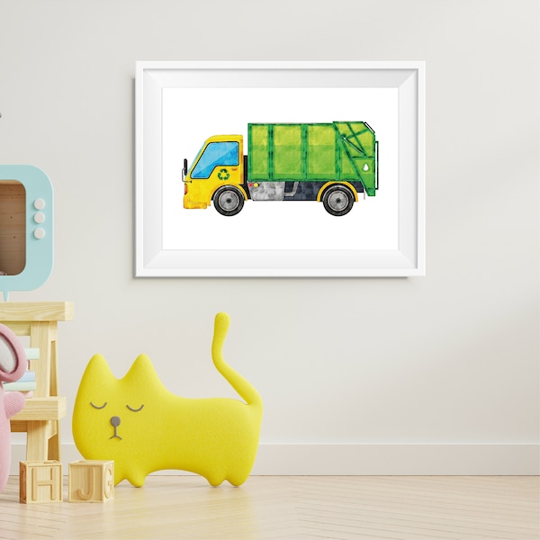 Garbage Truck Poster, Vehicles Prints For Kids, Toddler Vehicle Decor, Wall Art Kids Room Printable Art Boys Print Nursery Poster