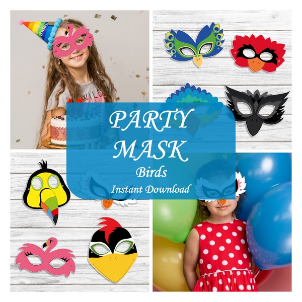 VOGEL Tier Maske, druckbare Papier Bastelvorlage, Party Favor Haustier druckbares Kostüm für Kinder, Malvorlage, druckbare Ideen, Pdf Download