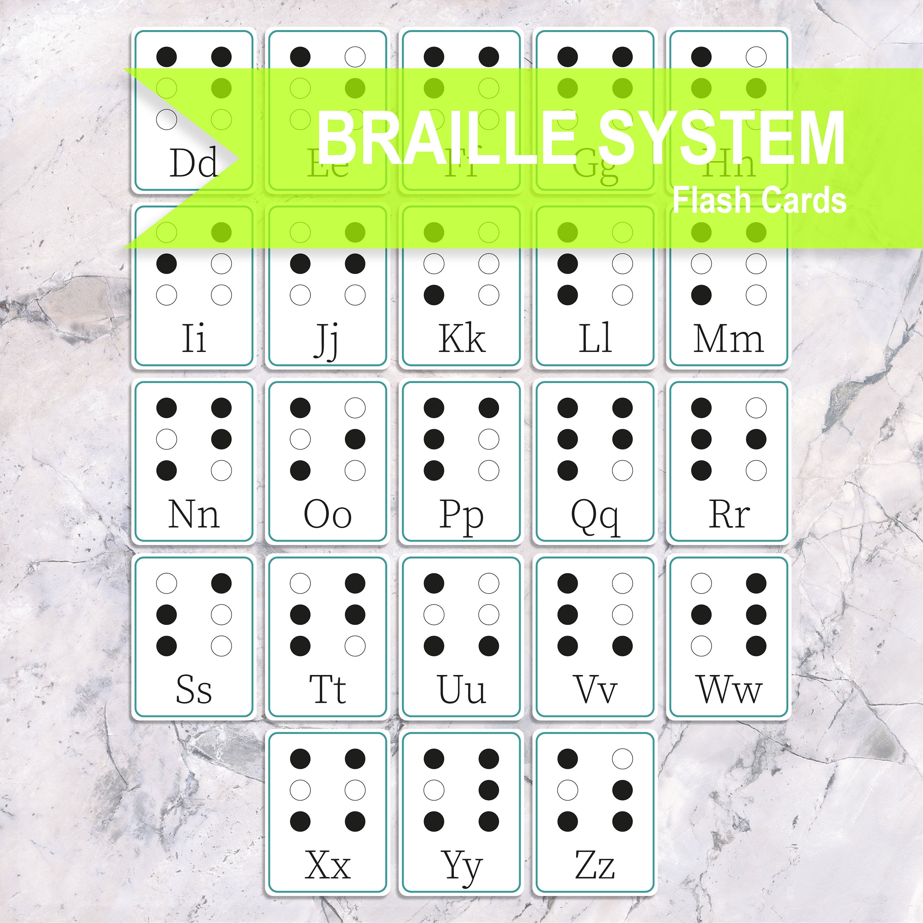 BRAILLE ALPHABET SYSTEM Flash Cards Printable Montessori Etsy