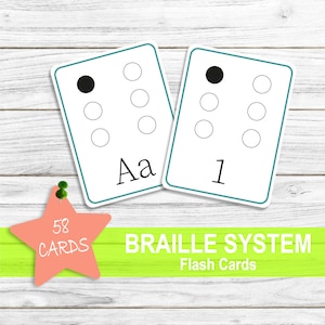 SYSTÈME D'ALPHABET BRAILLE Cartes Flash imprimables, Cartes Montessori, Cartes Flash, Cartes de nomenclature en trois parties, Waldorf, Programme scolaire à la maison