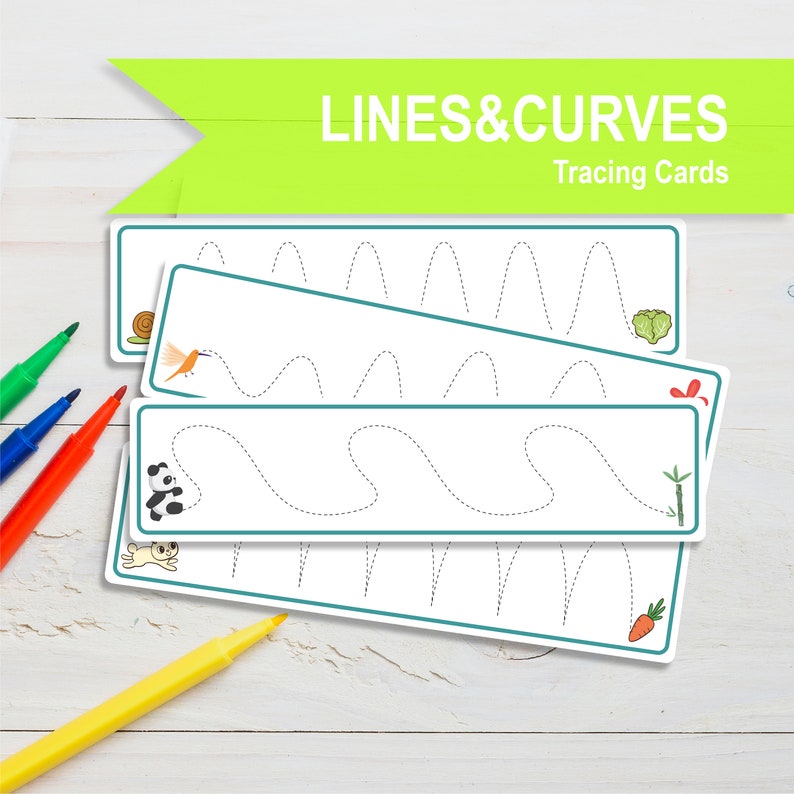 LINES CURVES Tracing Printable Flash Cards, Montessori Toddler