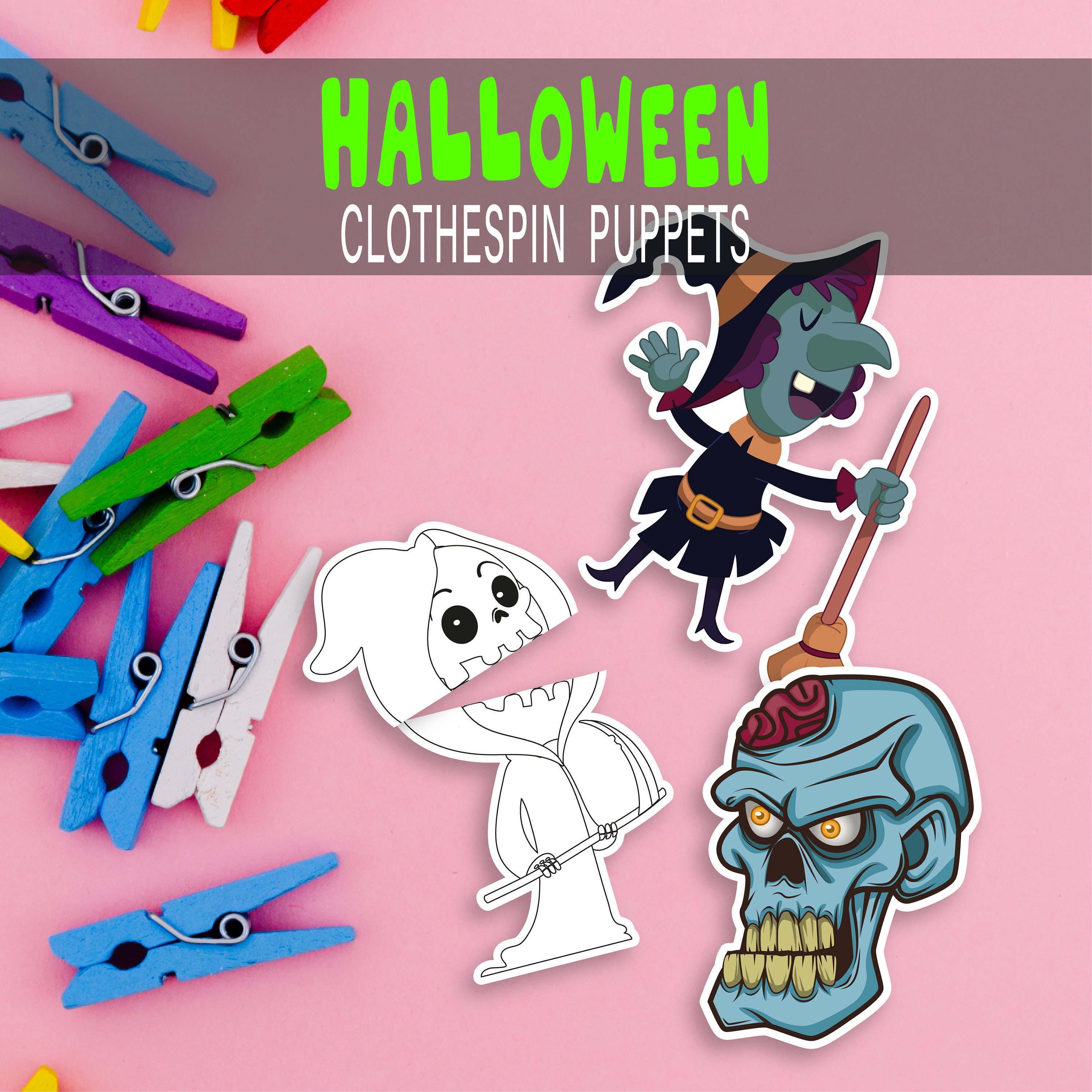 halloween clothespin puppets: montessori paper craft game (pdf