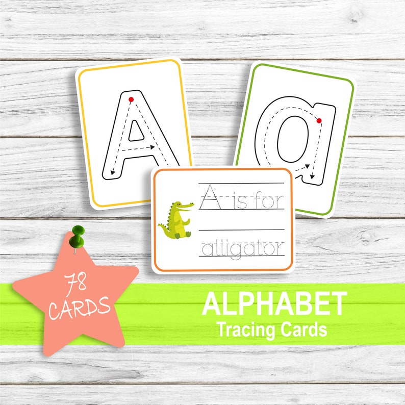 ALPHABET Tracing Printable Cards Montessori Toddler ABC Cards Etsy
