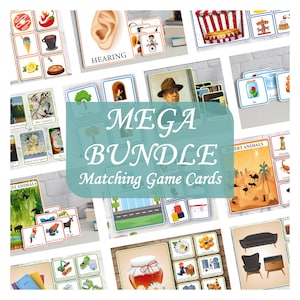 Ensemble de cartes de jeu de mémoire assorties, jouet d'apprentissage en papier imprimable pour enfants, activité préscolaire pour tout-petits, cinq sens, animal, jouet opposé, numérique