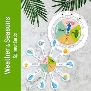 Wetter und Jahreszeiten Spinner Karten druckbare Kleinkind Busy Book, Montessori Papier Spiele für Kinder, frühes Lernen Montessori Material Busy Book
