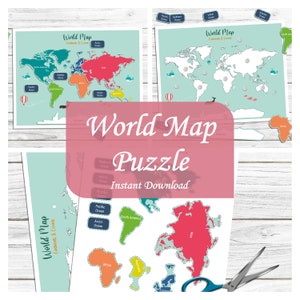 Kontinente, Ozeane druckbares Puzzle, Welt Geographie, Kartenaktivität, Homeschool, Erdkunde, Kartenlesen, Sozialkunde, Lehrmittel
