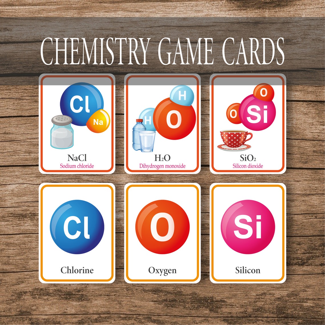 Chemistry Game Cards, Montessori Toddler Compounds Game Cards for Kids, Early Learning