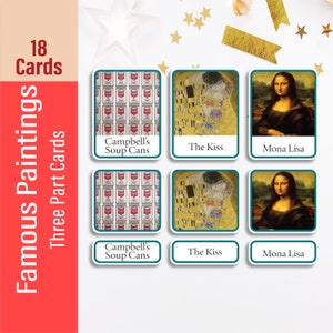 FAMOUS PAINTING Three Part Flash cards, Montessori at Home, Preschool, Toddler Cards For Kids, Nomenclature Cards, Educational Materials