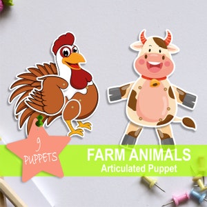 ANIMALE DA FATTORIA Pupazzi articolati Stampabile bambola di carta Libro occupato per bambini, Gioco di artigianato con la carta Montessori, Materiali Montessori per l'apprendimento precoce