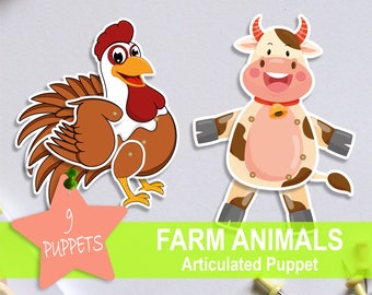 Marionetas de papel articuladas de animales de granja: Libro Montessori de actividades (PDF)
