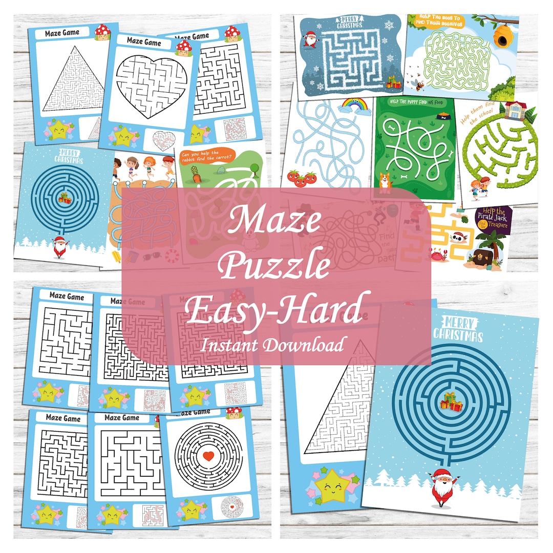 Maze Puzzle Games for Kids: Printable Labyrinth Activity (digital ...