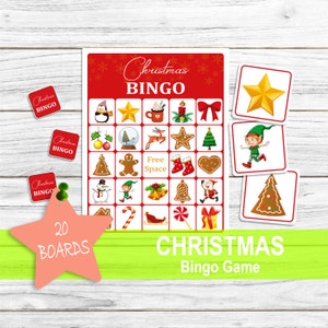 Jogo de BINGO DE NATAL (20 cartas), jogo de festa para impressão, download digital instantâneo, atividade familiar, jogo infantil para impressão, material educacional