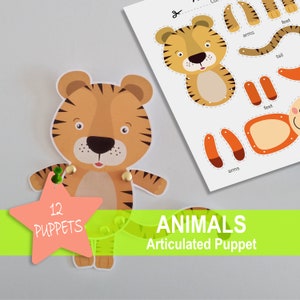 ZWIERZĘTA Articulated Puppets Drukowalna papierowa lalka Maluch Zajęta książka, Montessori Paper Craft Game, Materiały Montessori do wczesnej nauki